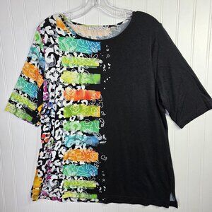 Snoskins Shirt Womens XL Black Multicolor Abstract Artsy Colorful Made In USA